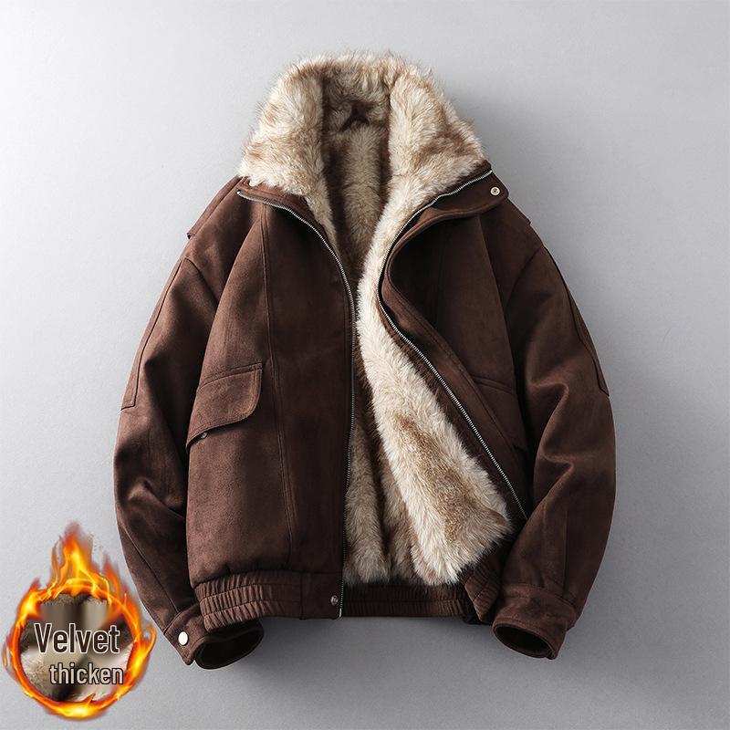 

Men s Shearling PU Leather Jacket with Fleece, Thickened for Winter Warmth, 2025 Casual Outerwear M кавовий