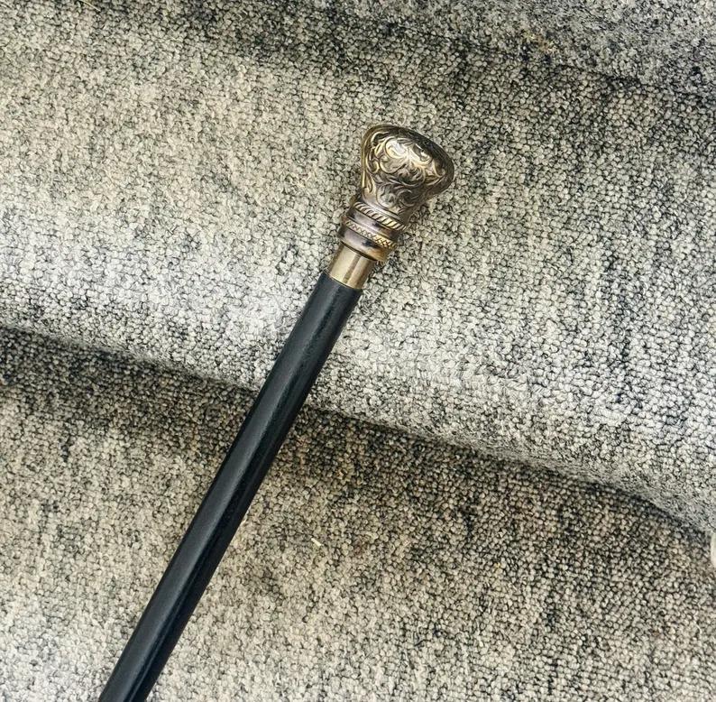 Swagger Walking Stick Can Victorian Style Brass Nickel Knob Handle Cane