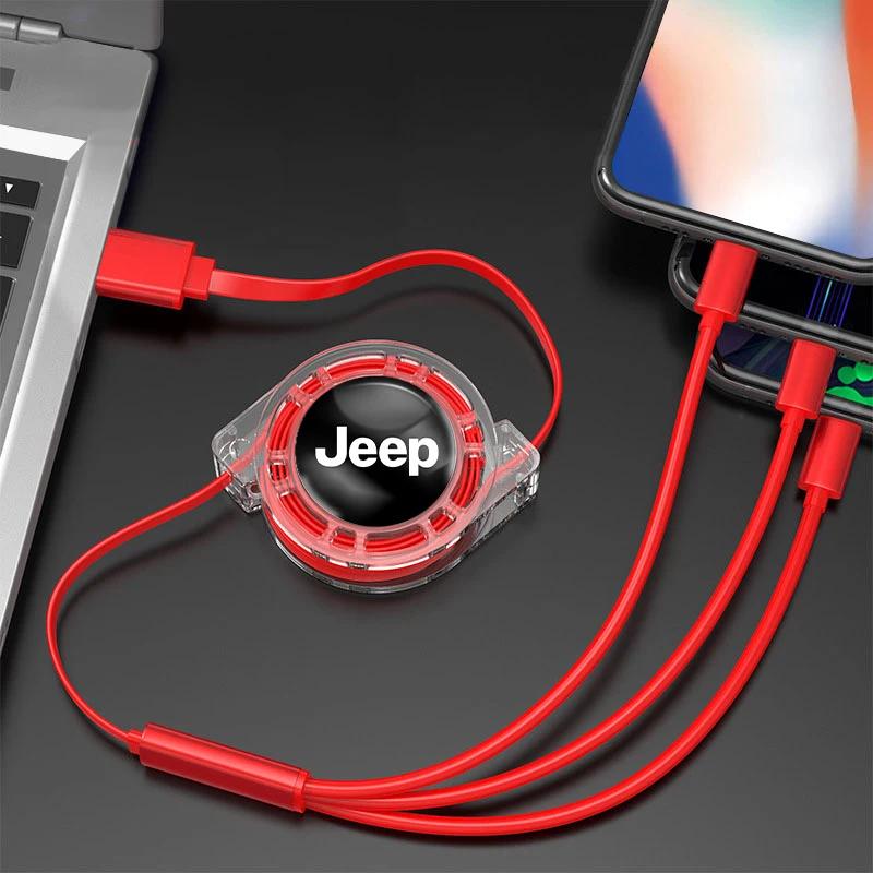 Pour Voiture Jeep Câble de Données Rétractable 3 en 1 Chargeur Rapide Câble Chargeur Pour Jeep Renegade Wagoneer Avenger Recon Wrangler JK G