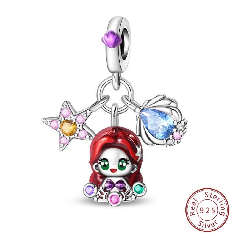 925 Silver Ocean Princess Magic Mirror Princess Rose Princess Charms Pendants Fit DIY Bracelets Party Jewelry