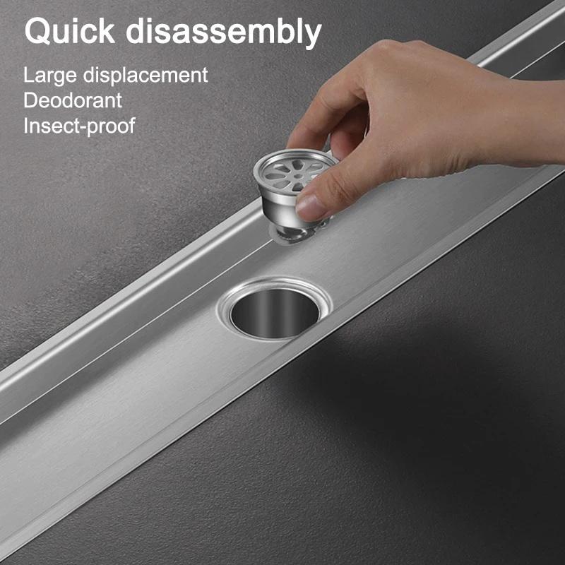 Invisible Tile Floor Drain Brshed Gold Black 304 Stainless Steel Lavatory Bathroom Shower Long Linear Drainage Side Floor Drains