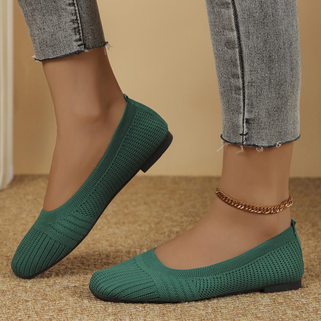Women Flats New Comfortable Knit Ballet Flat Shoes for Women Casual Slip On Shallow Loafers Shoes Plus Size Office Boat Shoes