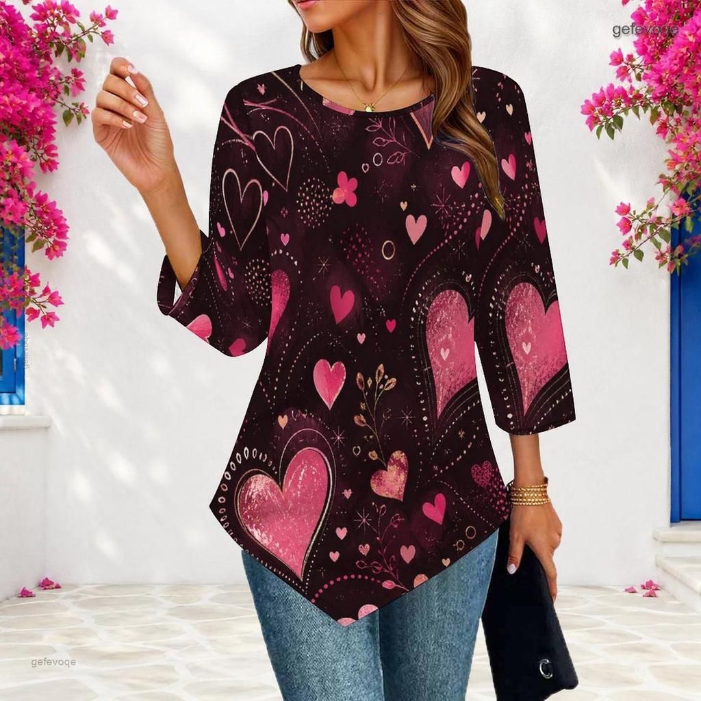 Womens Plus Size Casual Three Quarter Sleeve Blouse Pointed Hem Soft Breathable Daily Ladies Outfit Top