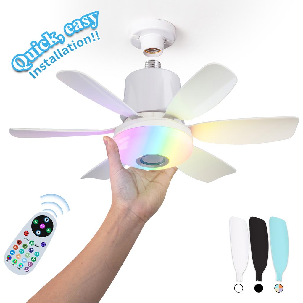 Smart Rgb Rainbow Music Rhythm Speaker Led Ceiling Fan with Dimmable Light  Remote Control 3 Speeds Timer