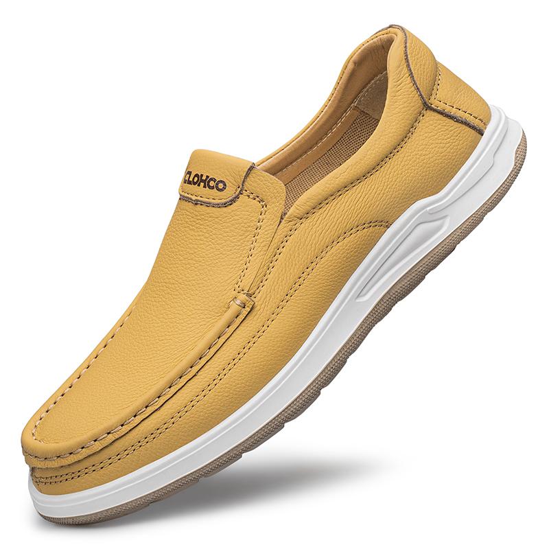 

Мода Модный бренд Мужские дышащие лоферы кэжуал из коровьей кожи верхнего слоя Весна Новые мужские с круглым носком Удобные противоскользящие туфли для вождения 38 жёлтый