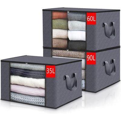 35L/60L/90L Foldable Storage Box Non-woven Fabric Dustproof Clothes Storage Bins With Lids Transparent Window
