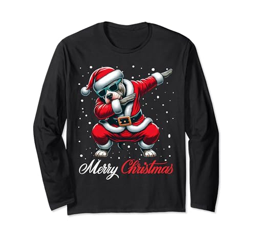 Dabbing Pit Bull Dog Merry Christmas Party Boys Girls Kids Long Sleeve T-Shirt