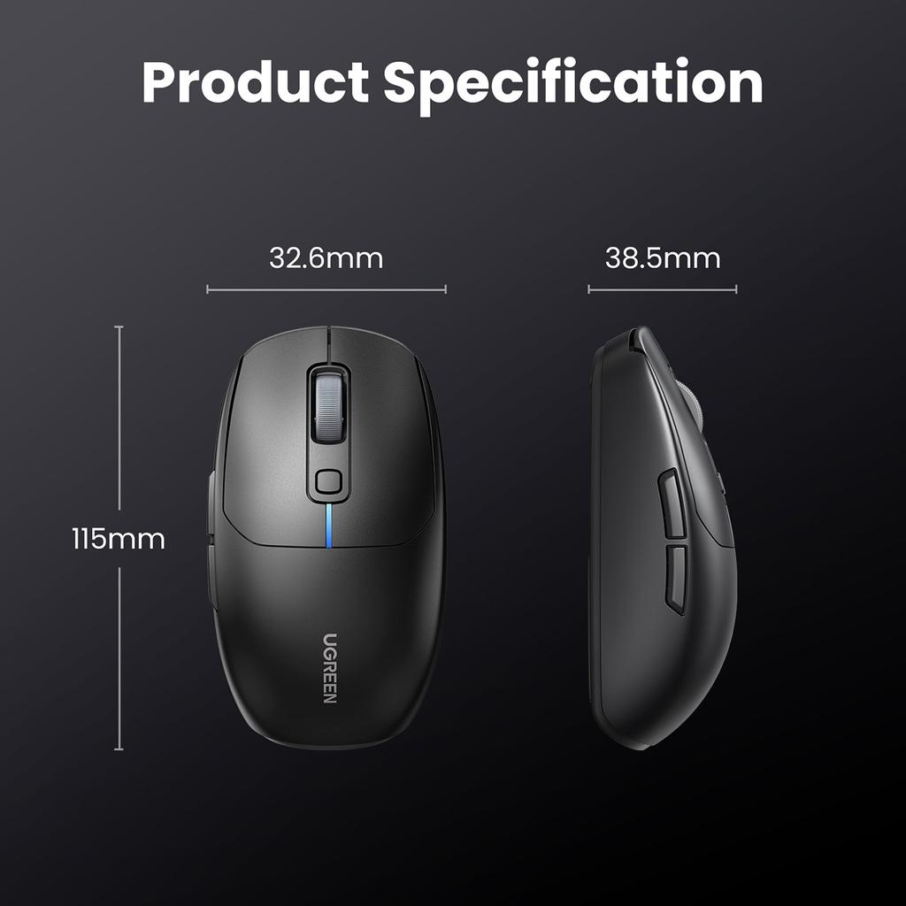 Ugreen Black Dual Connectivity Wireless Mouse MU103 with Bluetooth 5.0 & 2.4GHz Compatibility