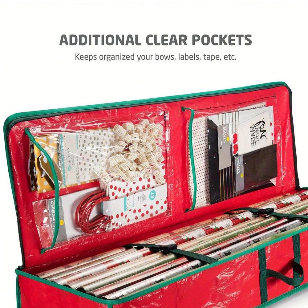 Wrapping Paper Organizer Storage Container for Christmas Holiday Gift Wrap Storage Underbed Container with Interior Pockets Fits