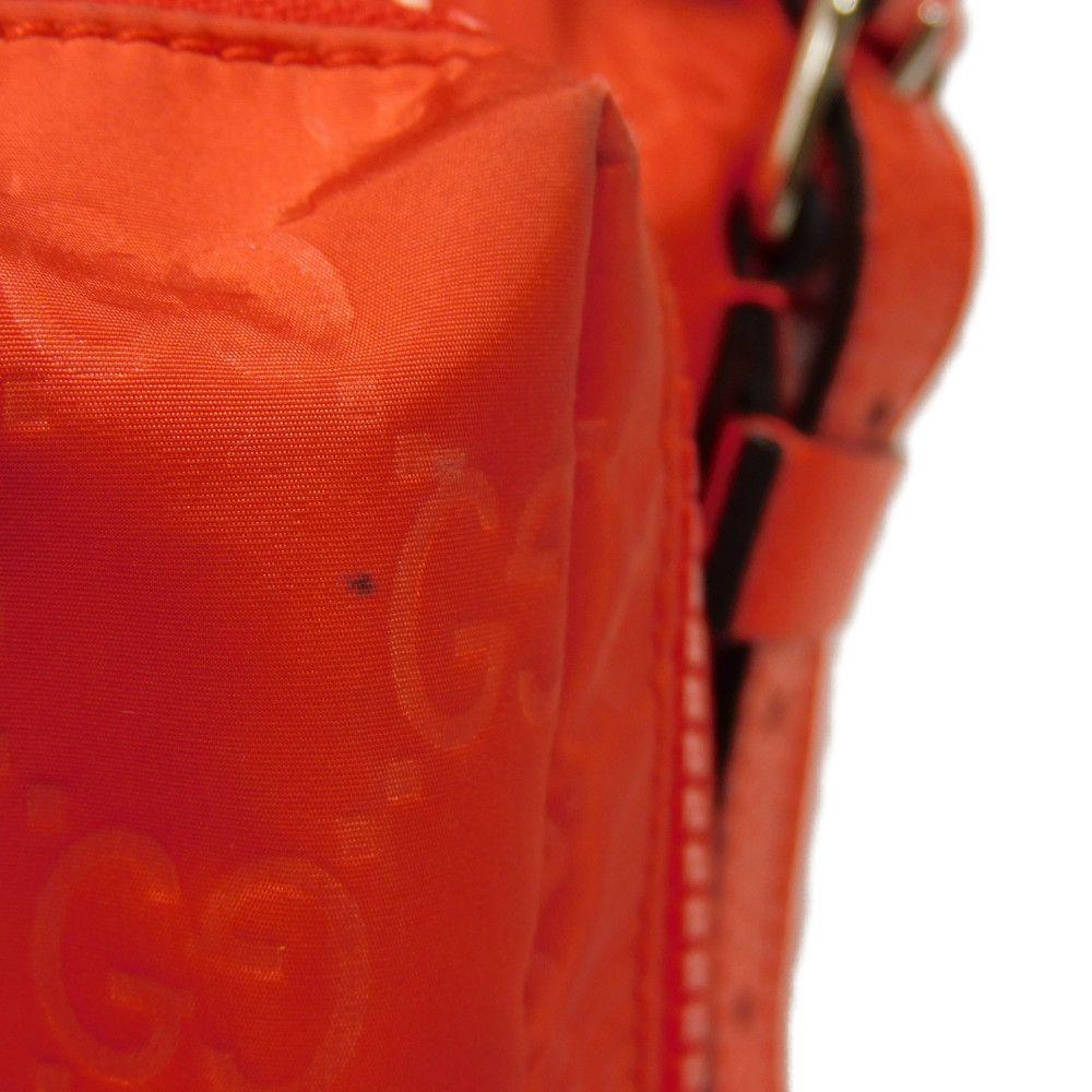 Used 9539 GG Nylon Daypack 387071 7927 Double G Calfskin Drawstring Logo Embossed Orange Red Men's from Japan AUTHENTIC