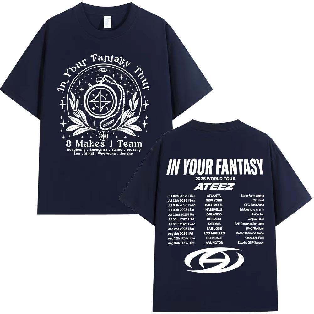 Ateez 2025 World Tour in Your Fantasy Daty Trasy 8 Makes 1 Team Koszulki Koreańska Moda Kpop T-shirt Męski Damski Bawełniane T-shirty