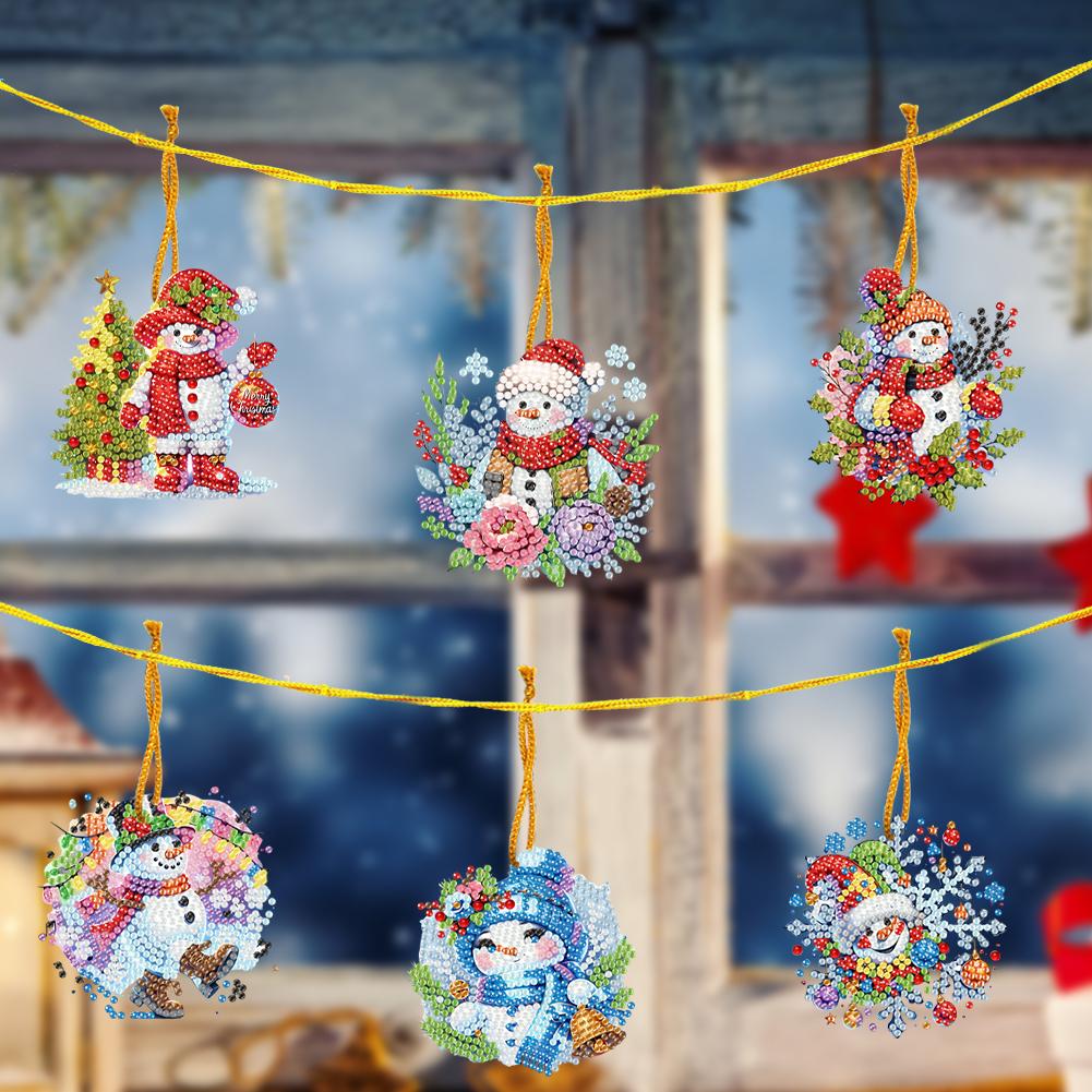 15pcs Xmas Snowman Theme 2D Flat DIY Hanging Diamond Art Kits Home Wall Decor