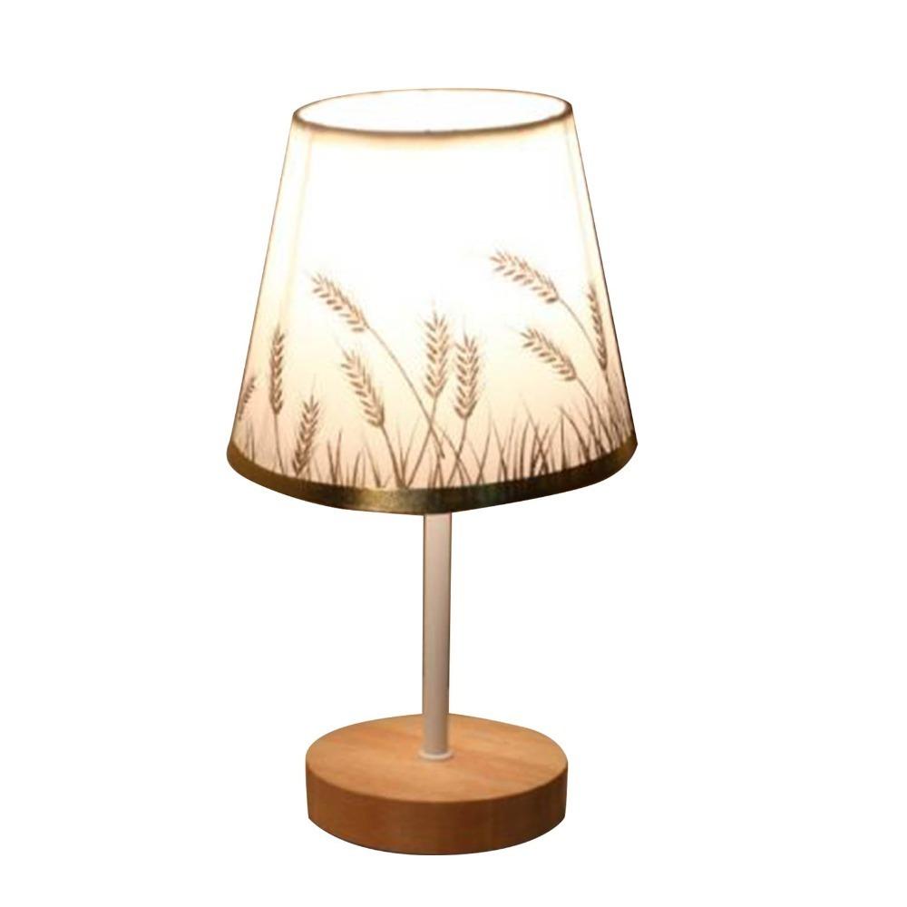 Wooden Base Table Lamp Fabric Shade LED Table Lamp Portable Table Light  Bedroom