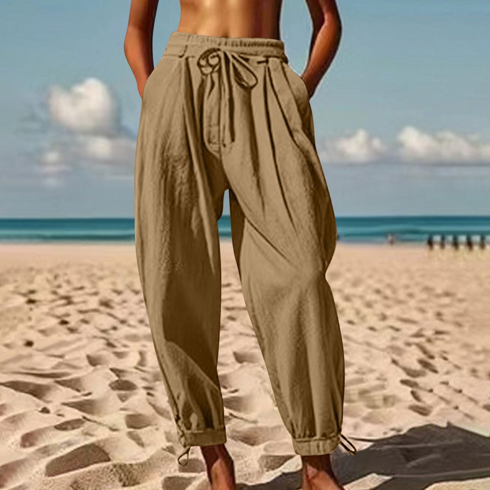 

Женские Повседневные и Модные Брюки с Карманными Карманами на Цветном Ремешке, Широкие Брюки, Укороченные Брюки, Повседневные Брюки XXL хаки