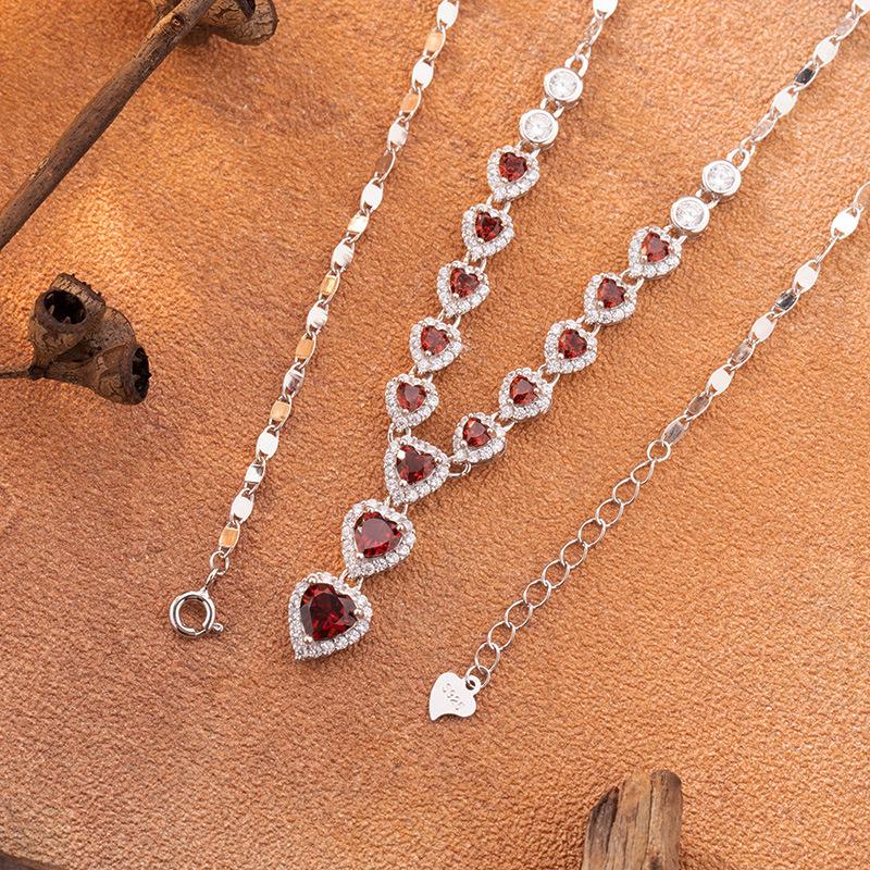 Natural Garnet Heart-Shaped Love Necklace Women'S S925 Sterling Silver Colored Treasure Jewelry Factory