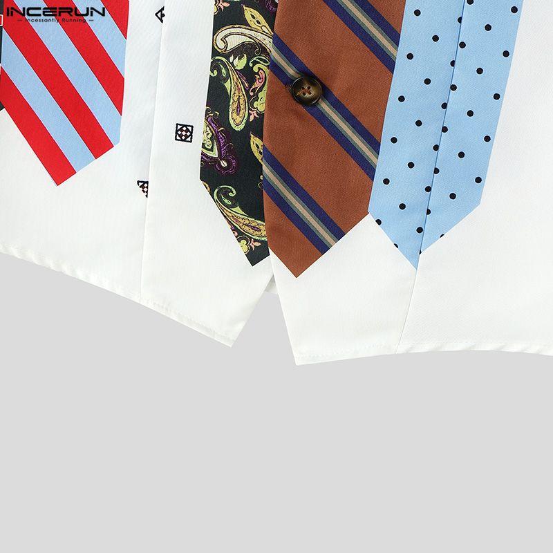 INCERUN Vestă Subțire cu Decolteu în V pentru Bărbați cu Imprimeu și Patchwork, Fără Mâneci, cu Nasturi, Vestă Casual pentru Petrecere, Topuri
