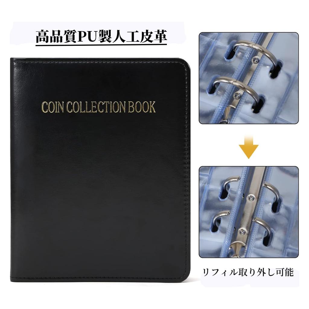 PAKESI Coin File Coin Album, Holds 480 Coins, 3x3cm Pockets, for Commemorative Coins/Antique Coins/Coin Collections