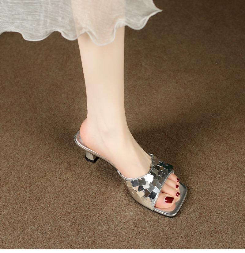 Fashion 2025 New Summer Style Fashionable Comfortable Stylish Elegant Sequin Casual Open Toe High Heel Sandals and Slippers Women