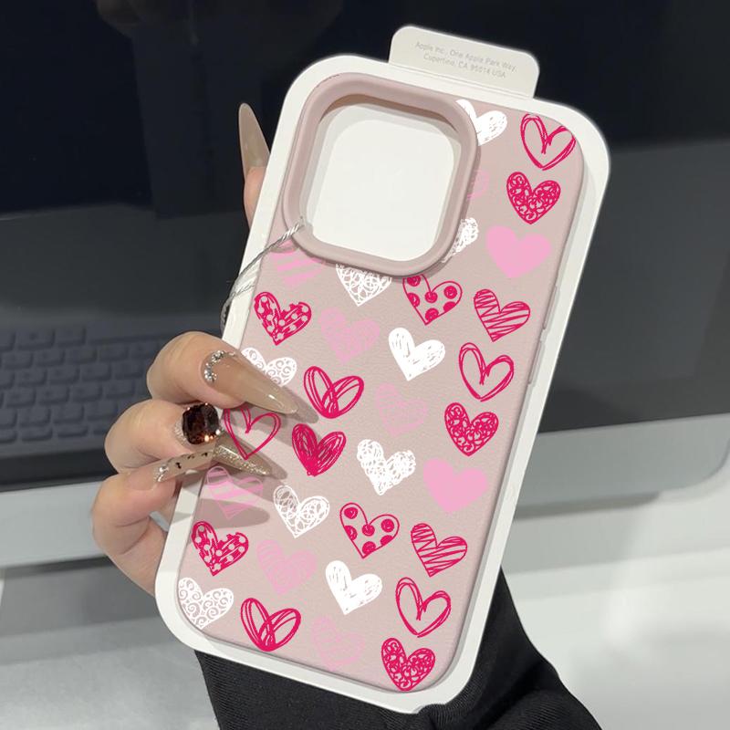 Pinker Liebesherzen-Druck Ledertextur TPU Matte Hülle Für iPhone 16 Pro Max 15 Pro 14 13 12 11 Weich Schlank Stoßfest Handyhülle
