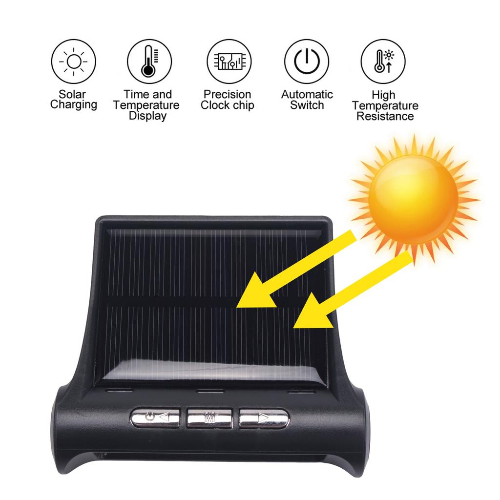 A62E-Car Solar Digital Clock With LCD Time Date In-Car Temperature Display For Outdoor Personal Car Part Decoration