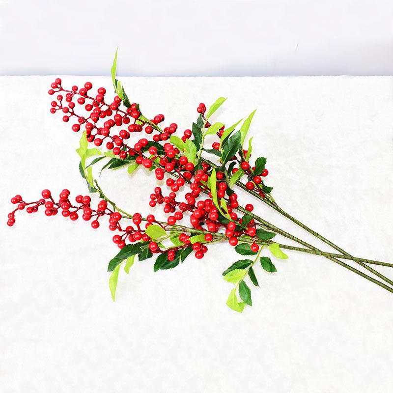 4 Forked Leaves Red Fruit Simulation Foam Berry Red Fa Cai Fruit Home Decoration Wedding Cross-border Christmas Berry Fake Flower