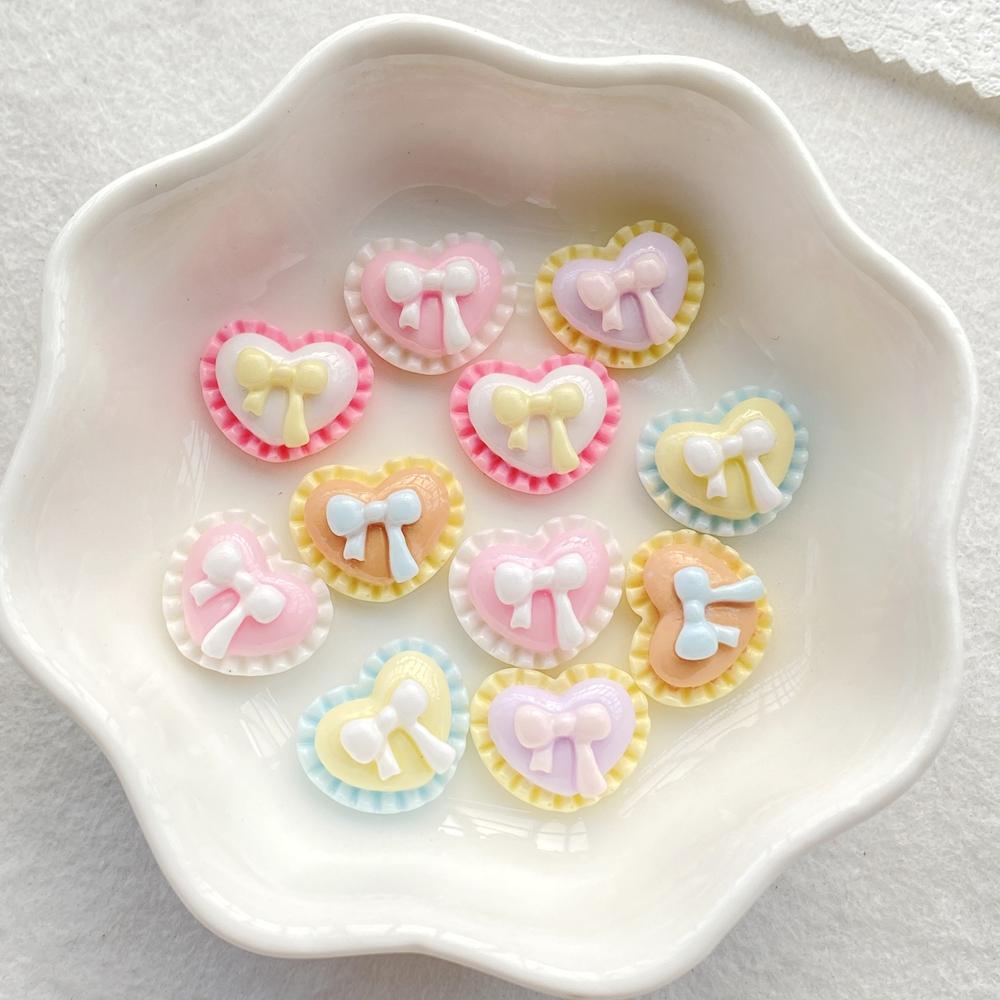 30pcs Resin Colorful Cute Bow Heart shape Flat back Rhinestone Scrapbook DIY Wedding Applique Decor Jewelry Accessories Crafts