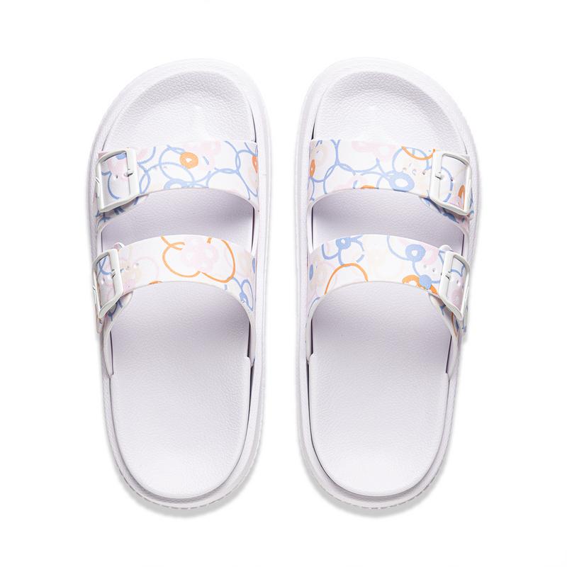 Li-Ning Comfortable Versatile Fashion Non-Slip Wear-Resistant Slide Sandals Women Footwear White Floral AGAV014-1