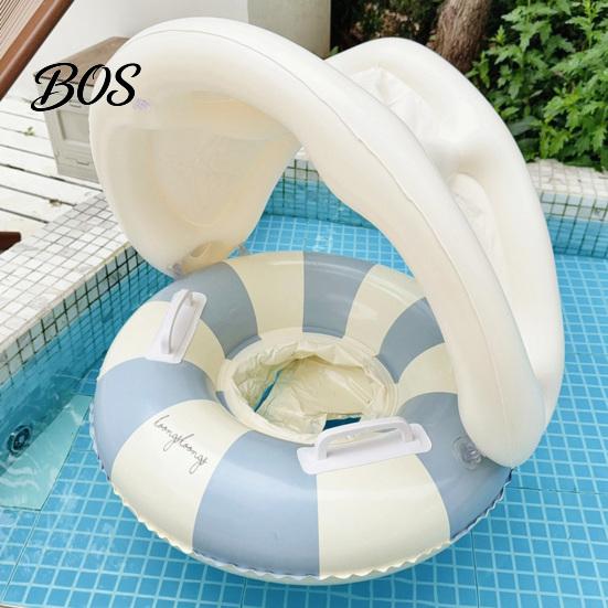 Leichter Schwimmring Baby mit abnehmbarem Verdeck, Aufblasbarer gestreifter Pool-Schwimmring Sitz mit Griff, Sonnenschutz Schwimmen für Kleinkinder Outdoor
