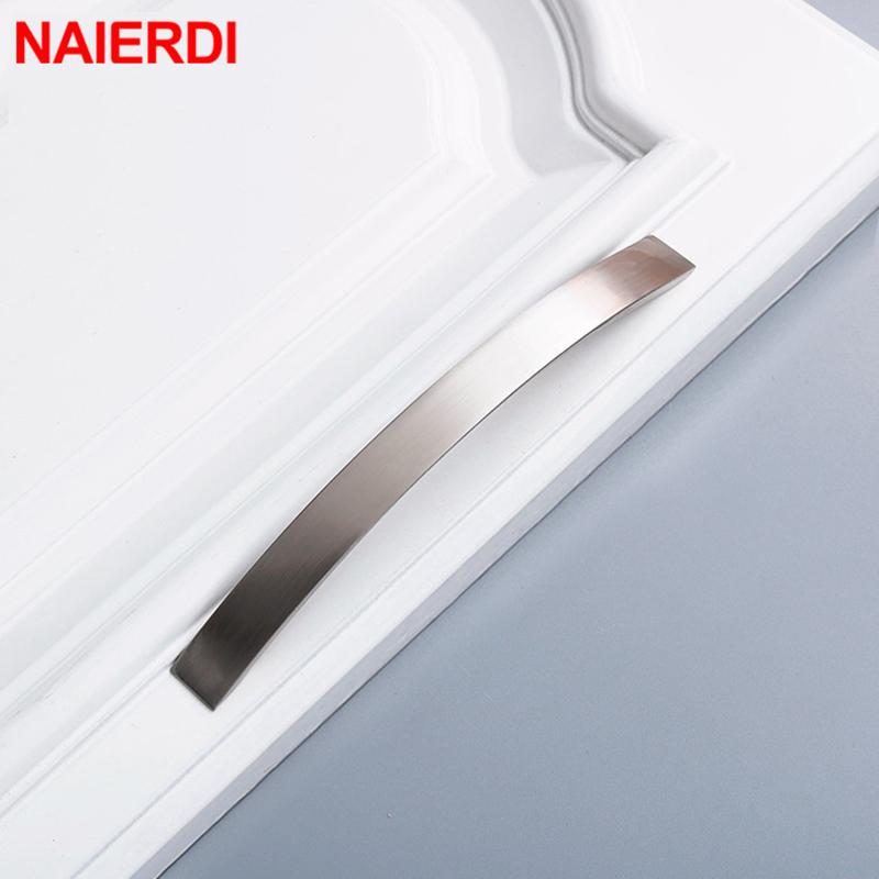 NAIERDI Aluminum Alloy Furniture Handle Brushed Silver Kitchen Door Handles Cabinet Handles Drawer Knobs Wardrobe Drawer Pulls