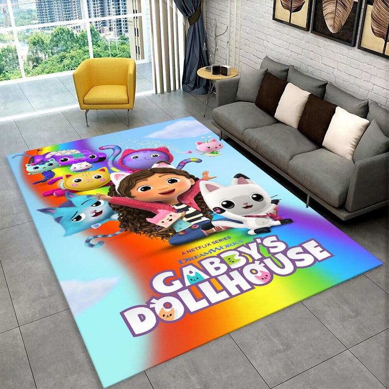 Tappeto Tappetino per Bambini con Personaggi Cartoni Animati Gabby's Dollhouse per Sala Giochi Camera da Letto Soggiorno Divano Arredamento Casa, Tappeto per Area Bambini Tappetino Antiscivolo Regalo