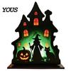 Black Matte Halloween Decoration Witch Wooden Table Centerpiece, Spooky Castle Cat Standing Durable Silhouette Tabletop Ornament for