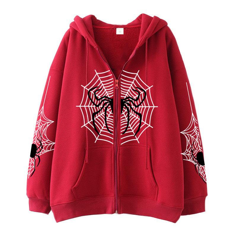 2023 Cross-border spider web zipper foreign trade sweater street tide spring and autumn hoodie American retro casual coat women