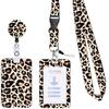 Leopard Print Retractable Badge Reel Holder with Card Holder Neck Strap Lanyard Stylish ID Name Worker Card Keychain for Women