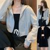 Women Autumn Solid Color Long Sleeve Zipper Pocket Coat Short Hoodie Crop
