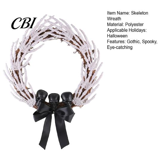 Scary Halloween Door Decor Skeleton Hand Wreath for Front Door, Gothic Spooky Hanging Garland Decoration with Black Bow And Skulls Wall Holiday Party