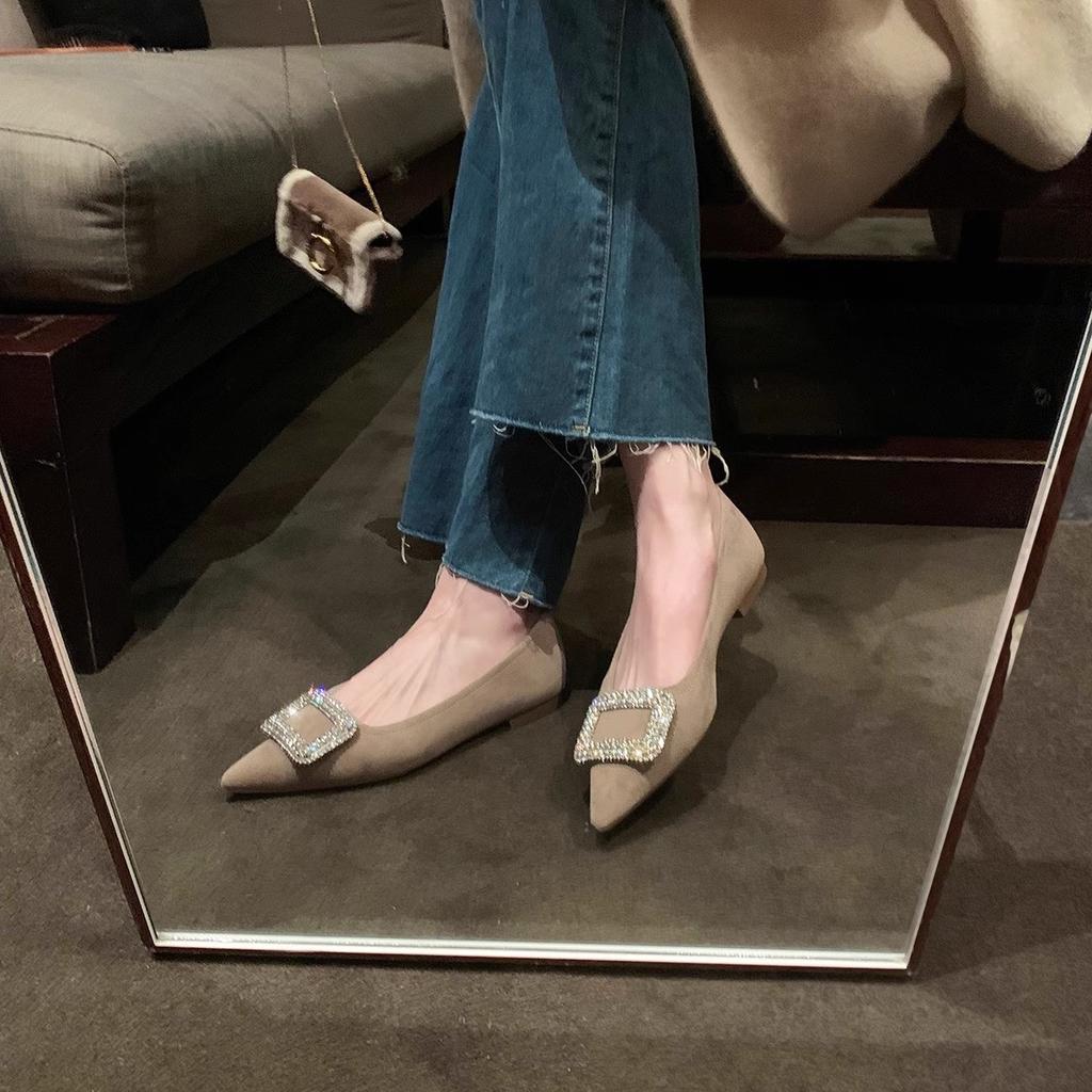 Grape mother studiolee exquisite sparkling diamond buckle temperament small pointed head shallow mouth flat bottom single shoes women