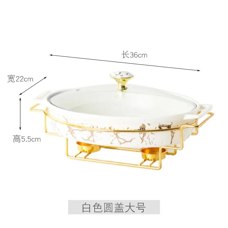 Nordic Style Oval Ceramic Soup Pot Household Hotel Tableware Casserole Holder Candle Heating Fish Plate Binaural Dry Pot
