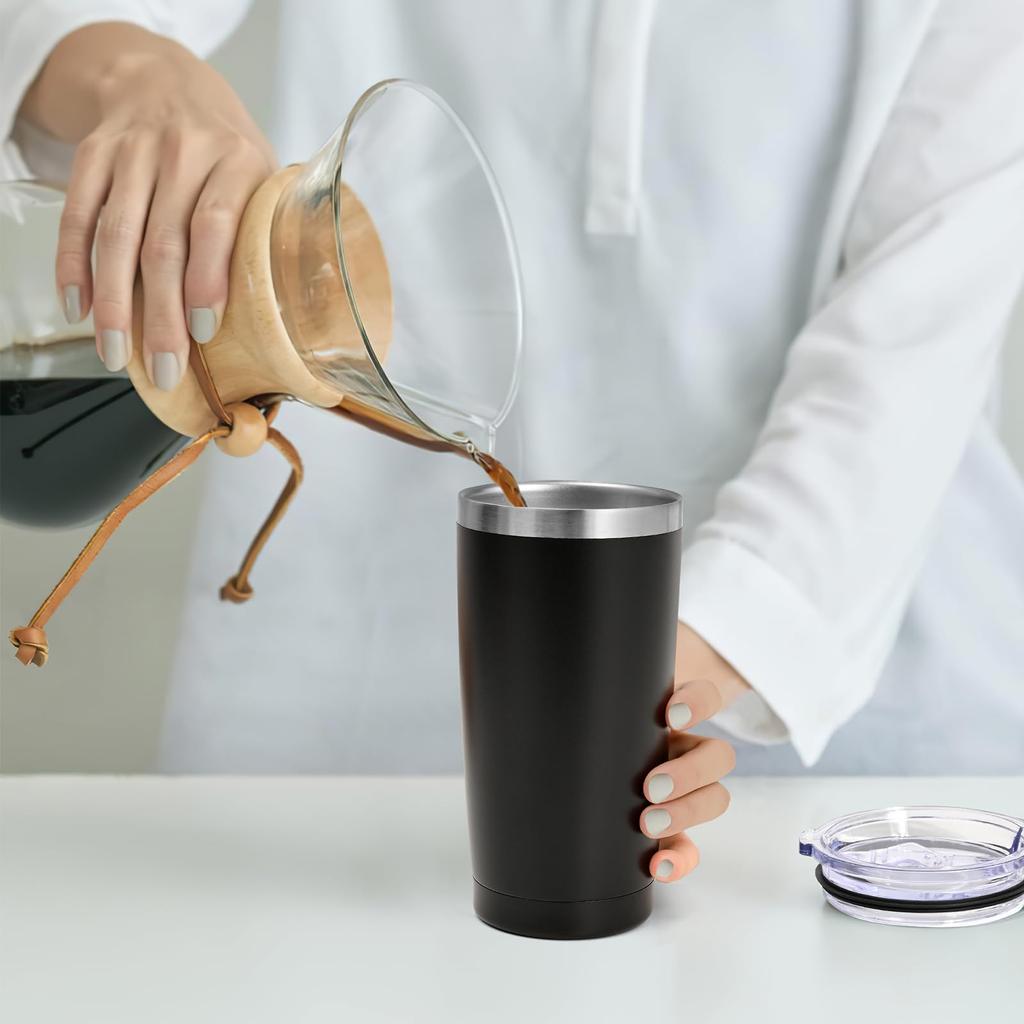 Livole Edelstahl-Vakuumisolierter großer Doppelbecher, Lieferung ohne Lieferung mit schwarzem Becher, Becher, kälte-/wärmeisoliert, 600 ml, Fassungsvermögen, doppelwandig,