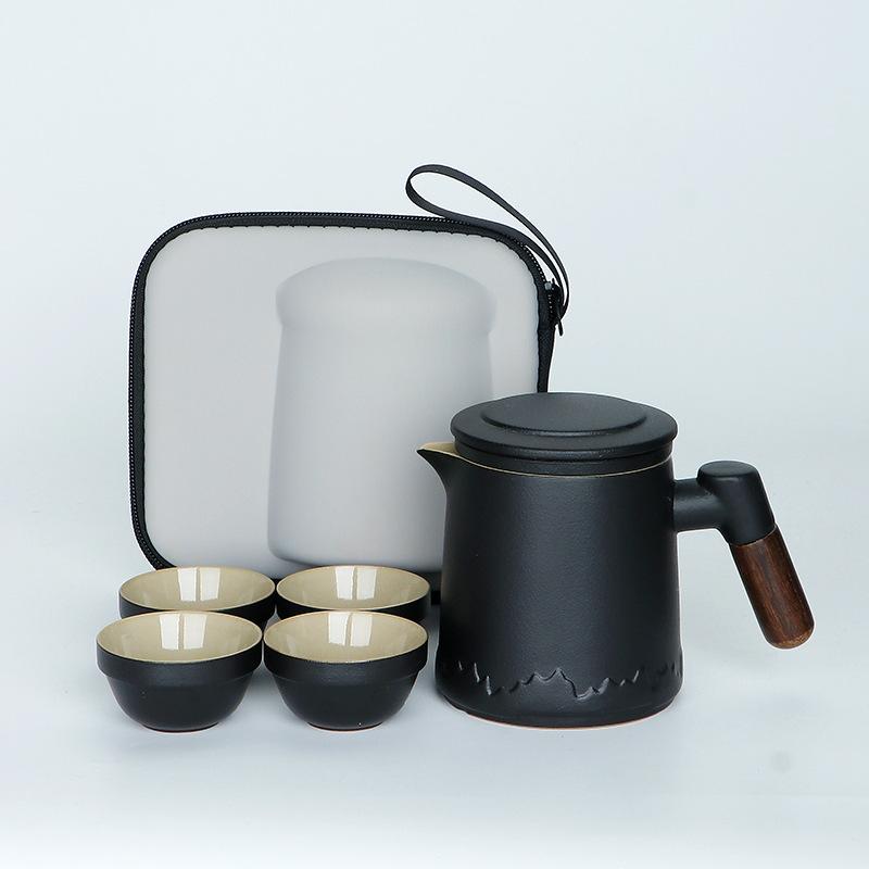 Portable travel tea set, small set, portable outdoor camping, express customer cup, one pot, four cups, teapot business gift.