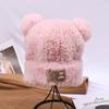 Cute bear wool hat women's winter plush warm fluffy autumn and winter big head circumference knitted hat