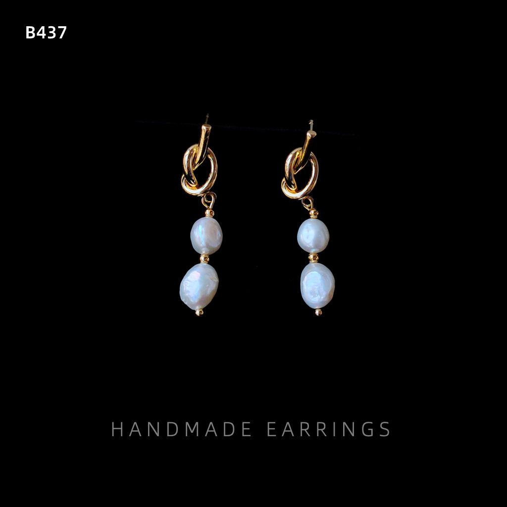 Bright eyes 925 silver needle plated 14K real gold baroque special-shaped freshwater pearl court design earrings