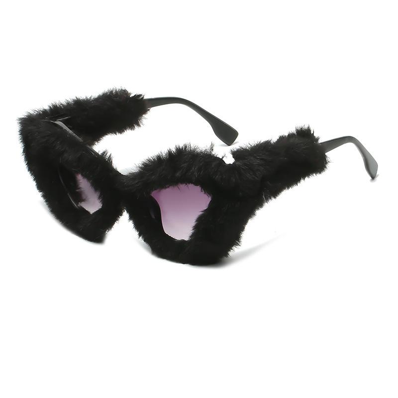 2025 Fluffy Cat Eye Sunglasses Funny Birthday Party Shades Glasses Brand Designer PC Frame Eyewear Vintage Oculos De Sol UV400