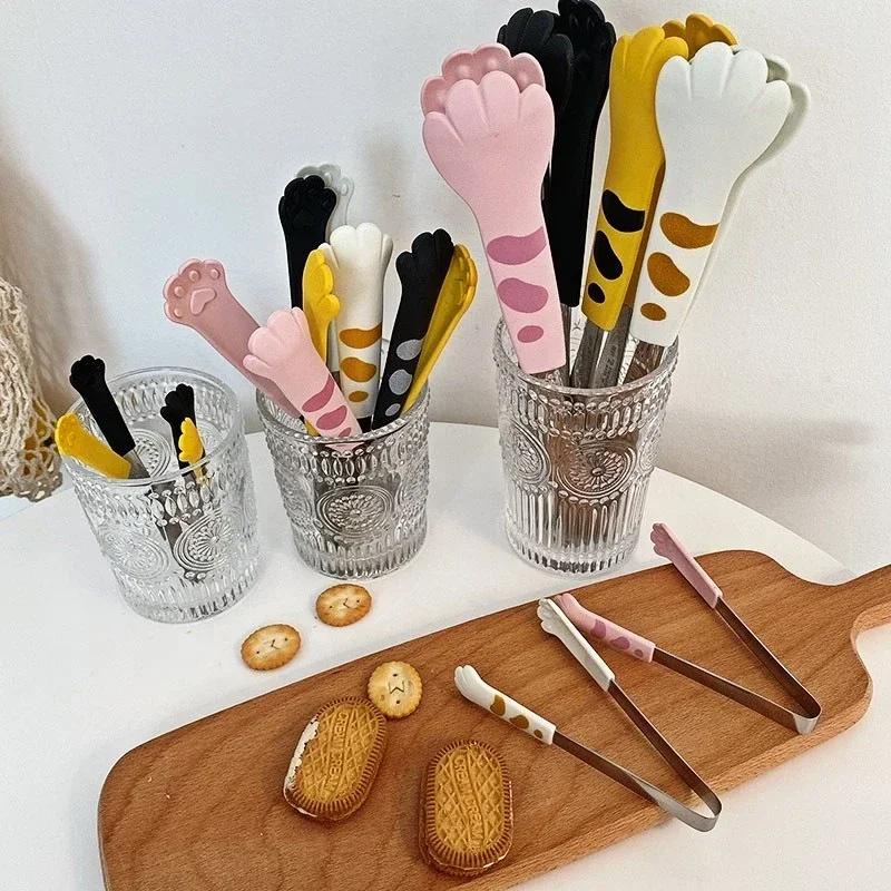 Cat Paw Shape Food Tongs Cute Cartoon Meal Tongs Stainless Steel Barbecue Tongs Sandwich Baking Clip Kitchen Gadgets New 2025