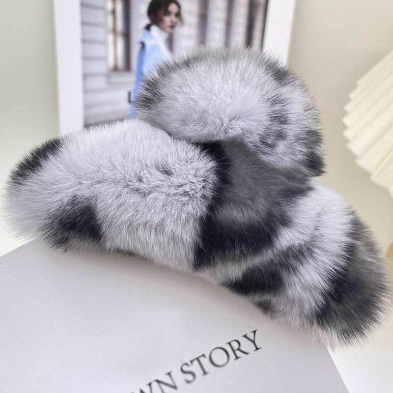 1ks Přírodní králičí kožešina Zimní chlupatá spona do vlasů