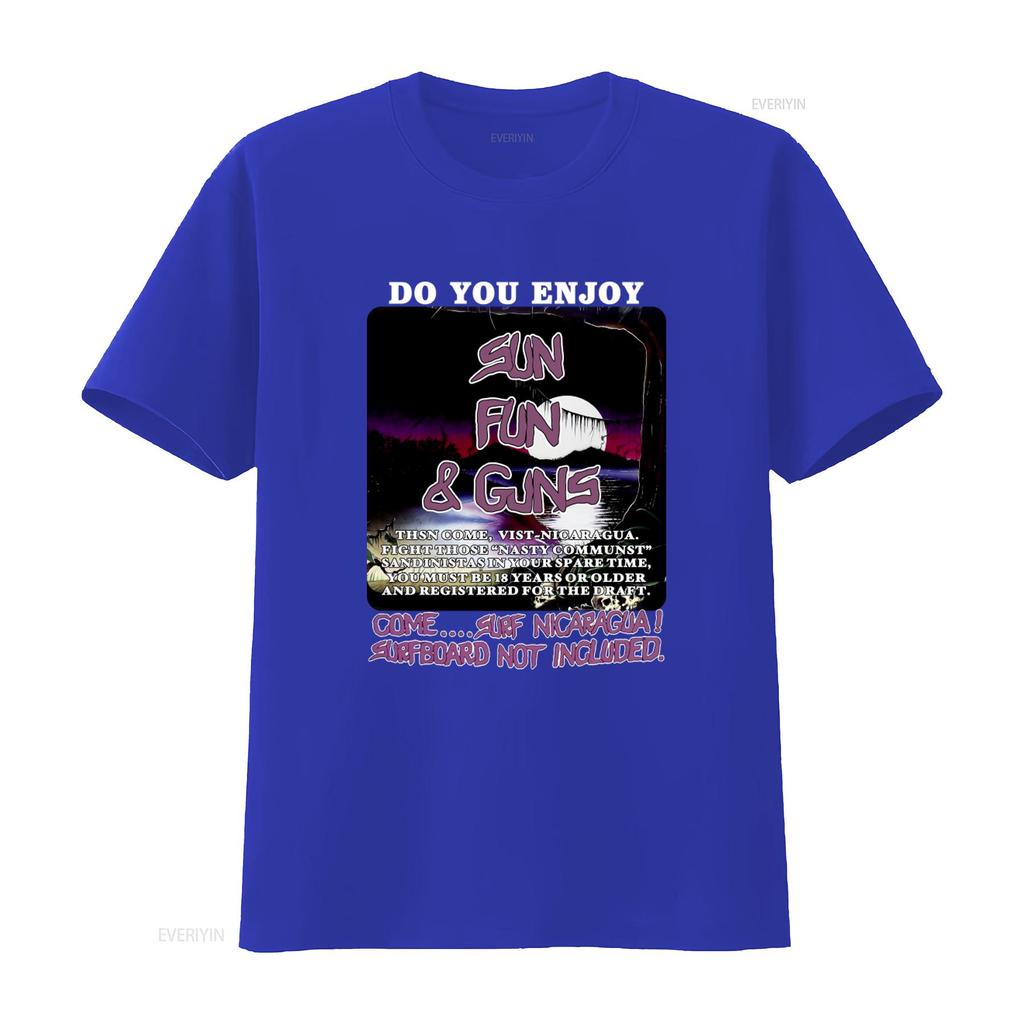 Sun Fun Guns Print T-Shirt für Herren Surfen in Nicaragua genießen 18 vintage gewaschen Designer-Kleidung Stylisch grafisch Unisex-Mode