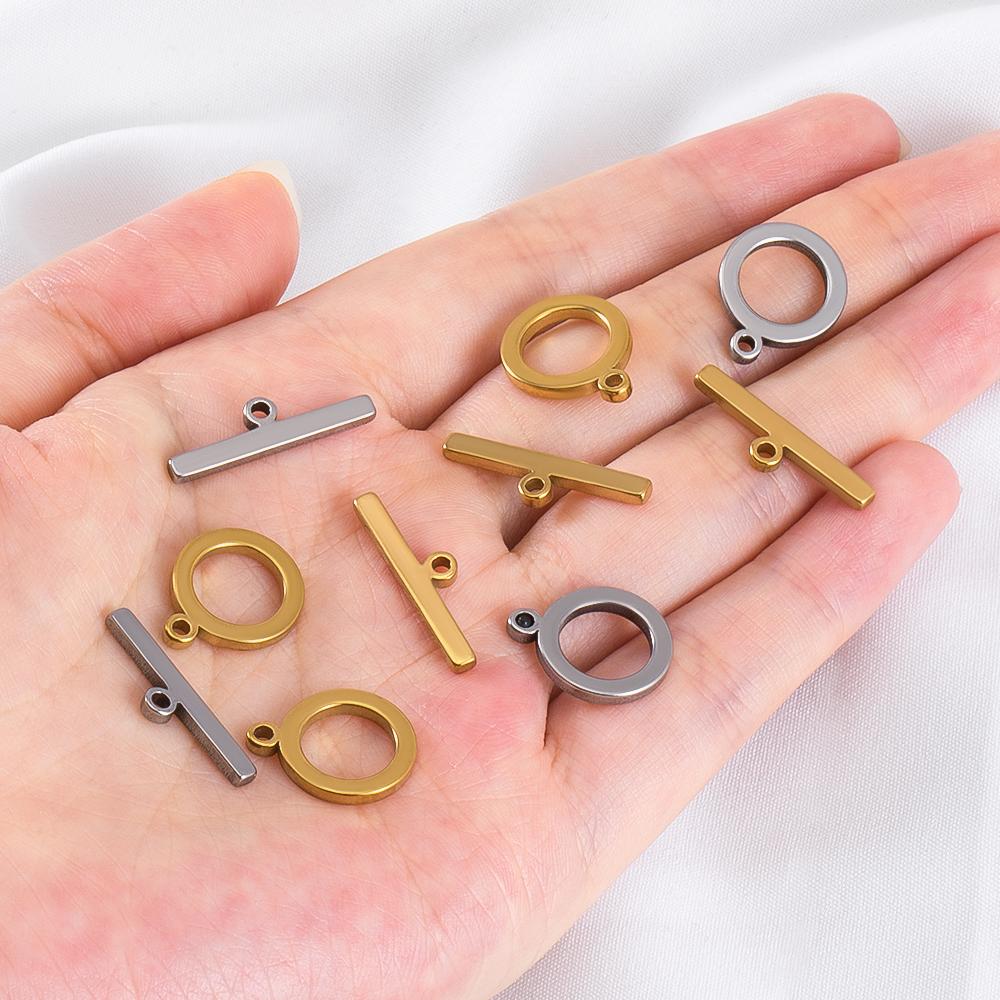 5 Sets Stainless Steel Toggle Jewelry OT Clasps Connectors Flat Round Toggle T Bar Clasp DIY Necklace Bracelet Earring Findings