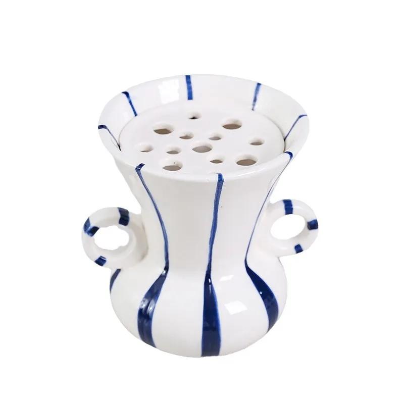 European Style Ceramic Amphora Striped Vase Hydroponic Flower Arrangement Container Living Room Dining Table Floral Vase Gifts