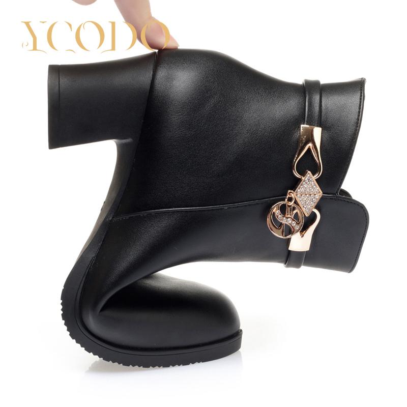 Women's Fall/Winter Plush Lined Comfortable Casual High-heeled Leather Boots