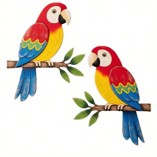 

2 Pcs Wooden Parrot Wall Art Tropical Parrot on Tree Branch Wall Decor Lifelike Bird Hanging Sculpture for Home Bedroom Kid s Room Office 2mm