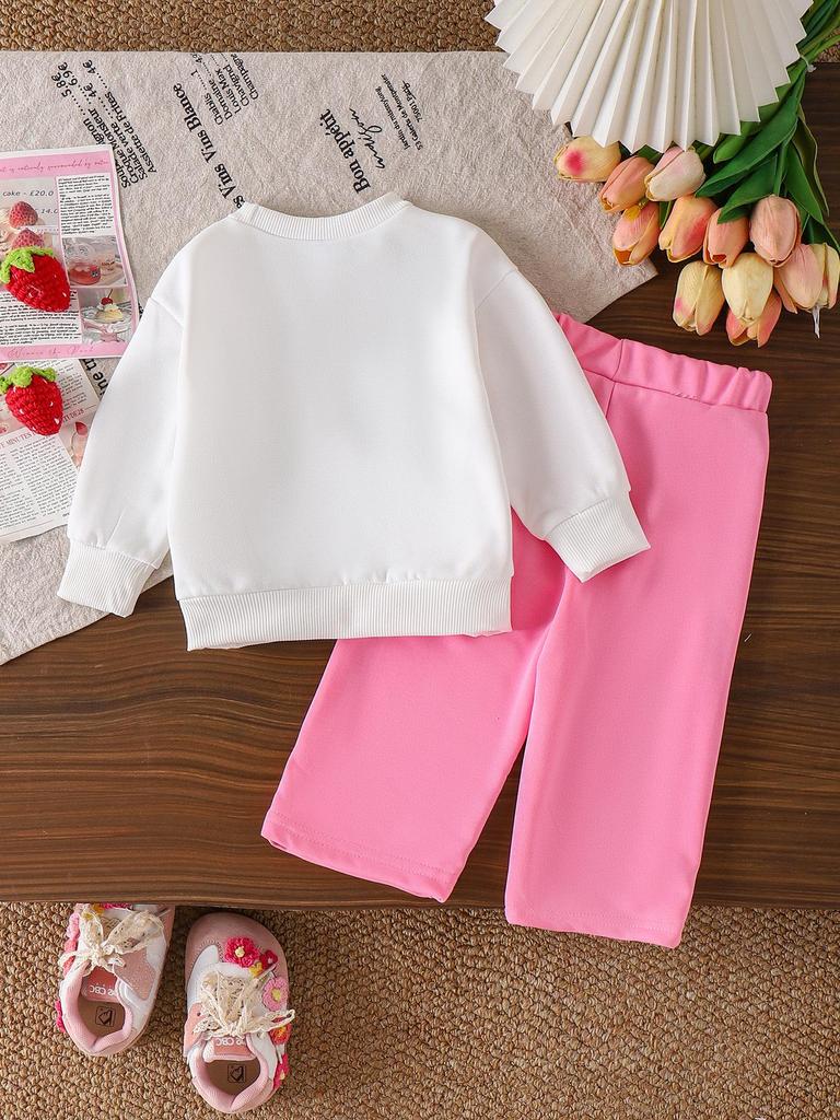 European & American Girls' Long-Sleeved Sweatshirt + Pink Pants Baby Set